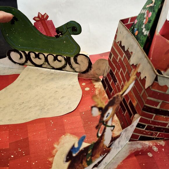 Vintage Hallmark Pop Up Christmas Card Santa Claus, Sleigh Chimney & Reindeer - Picture 3 of 16